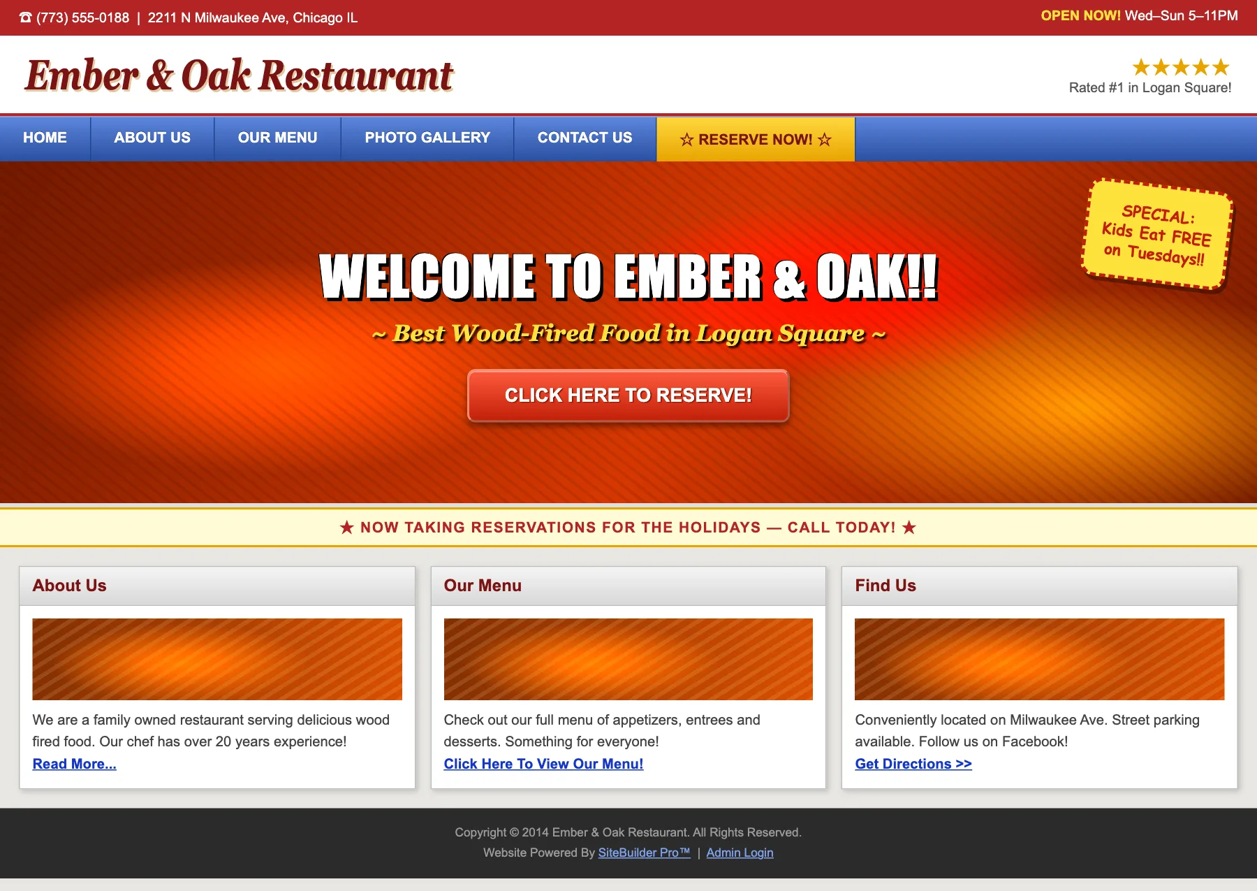 Ember & Oak on a generic template — squeezed logo, clashing colors, cluttered boxes