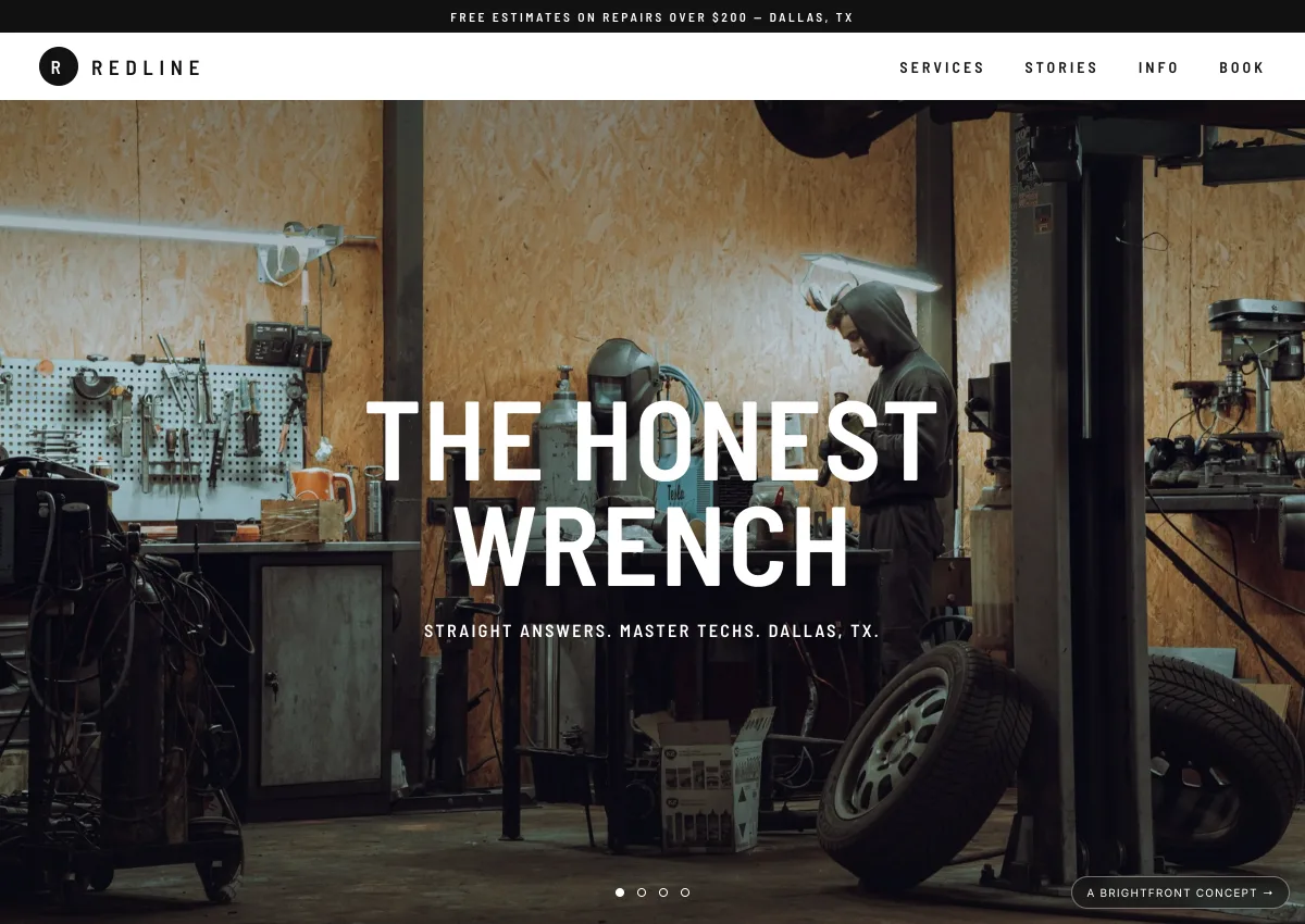 Redline Auto Works — auto repair website concept by BrightFront