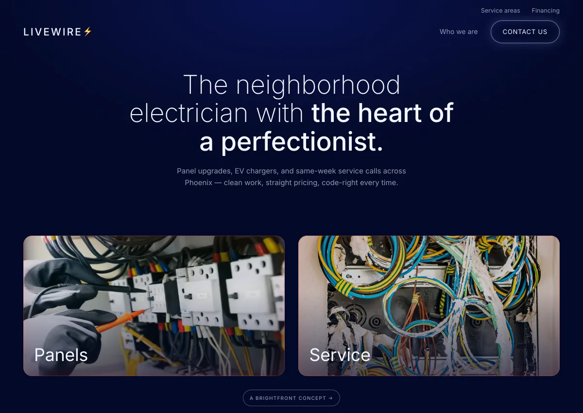 Livewire Electric — electrician website concept by BrightFront