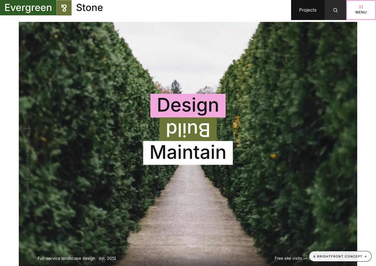 Evergreen & Stone — landscaping website concept by BrightFront